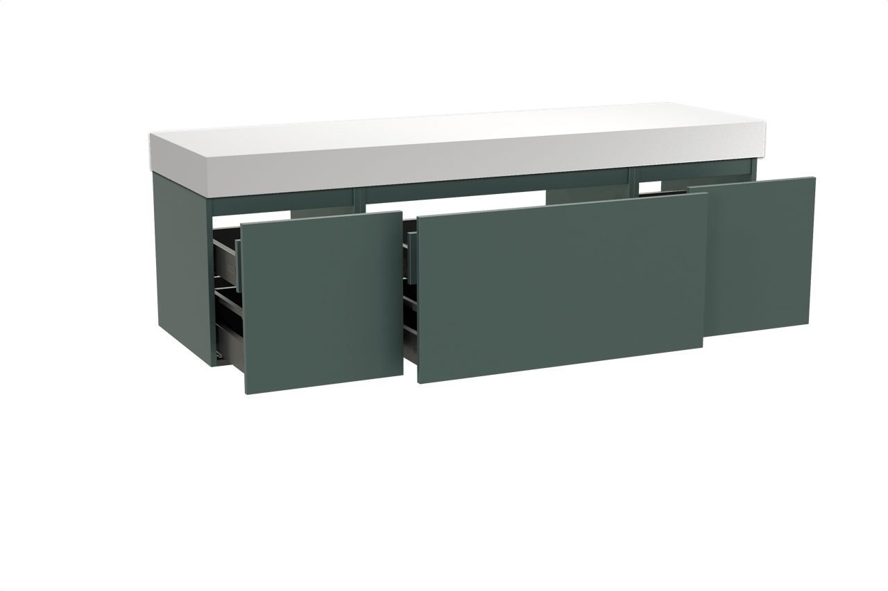 Balmani Sfera by Lucida zwevend badkamermeubel 180 x 55 cm forest met Dominus enkel of dubbel tablet in solid surface mat wit