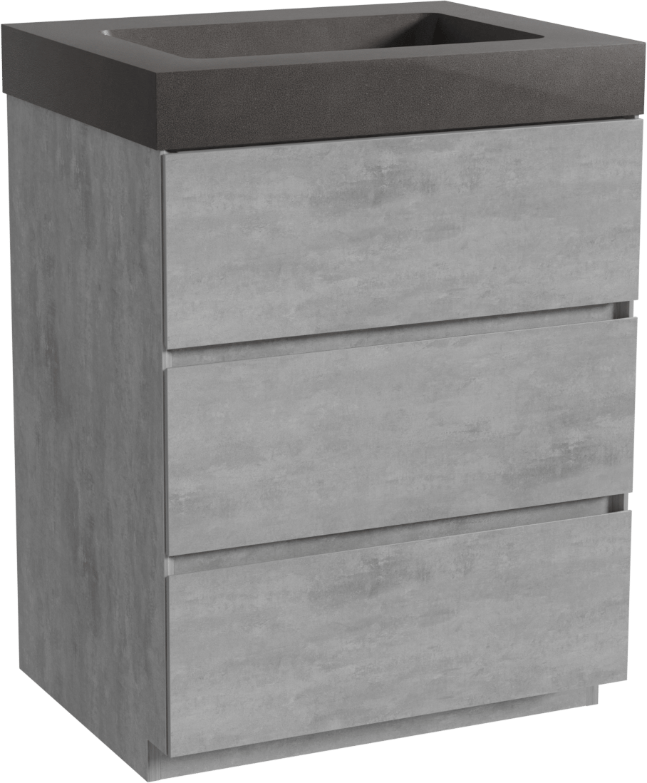 Storke Edge staand badmeubel 65 x 52 cm beton donkergrijs met Scuro High enkele wastafel in kwarts mat zwart