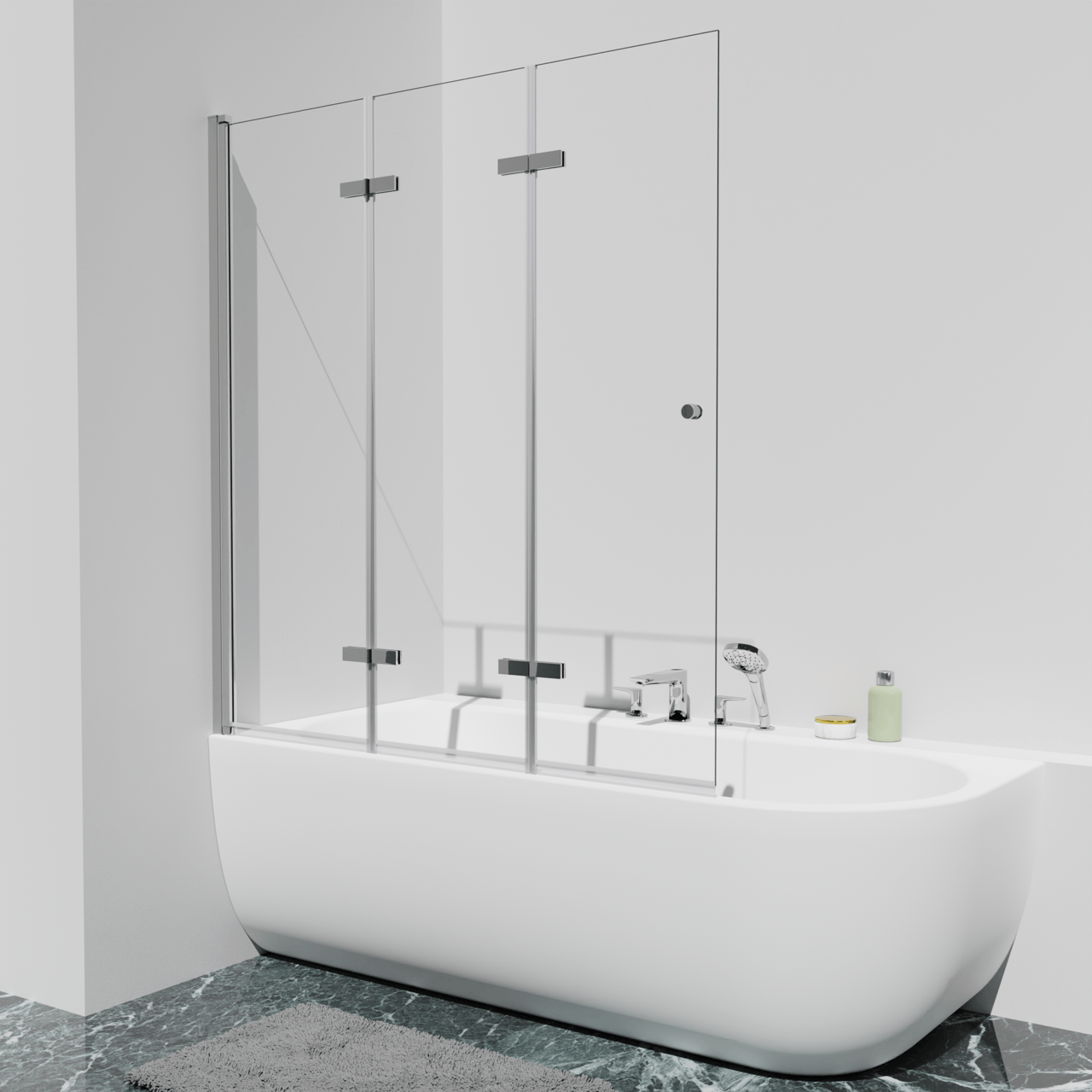 Luca Varess Kuresa pare-baignoire pliant en 3 pièces 140 cm verre transparent profil chrome brillant