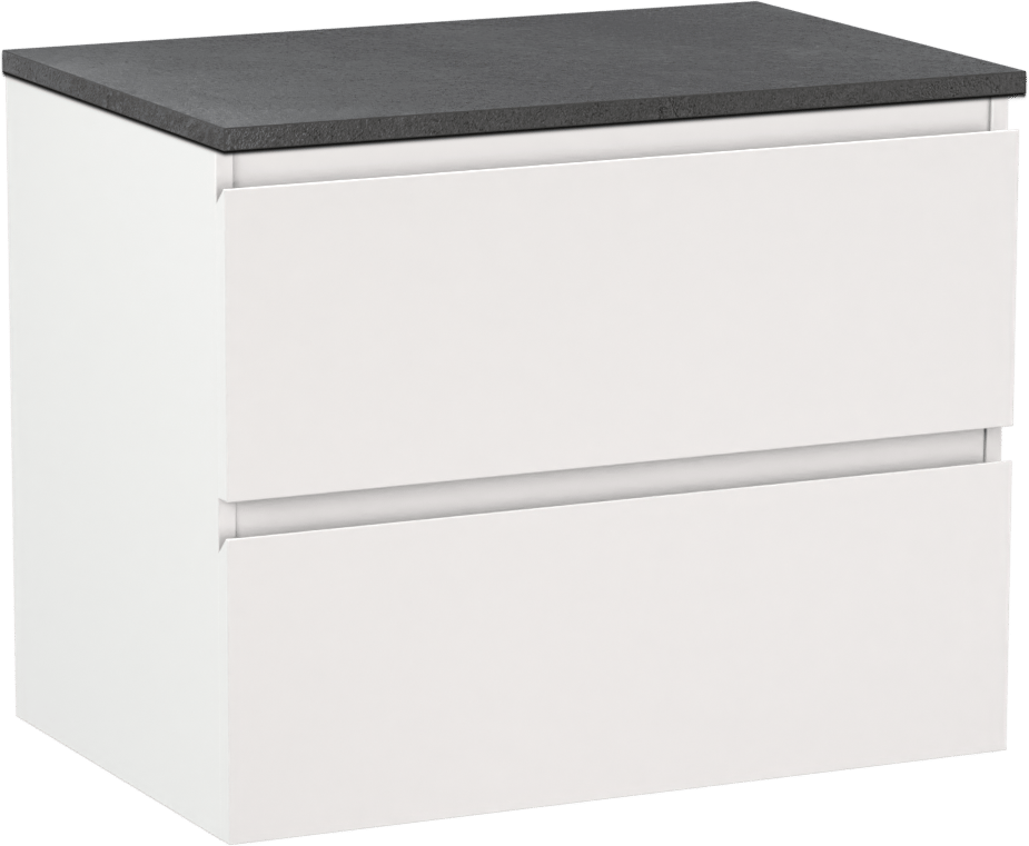 Linie Lado meuble salle de bains suspendu 70 x 46 cm blanc mat avec Lado tablette simple en mélaminé ardoise gris