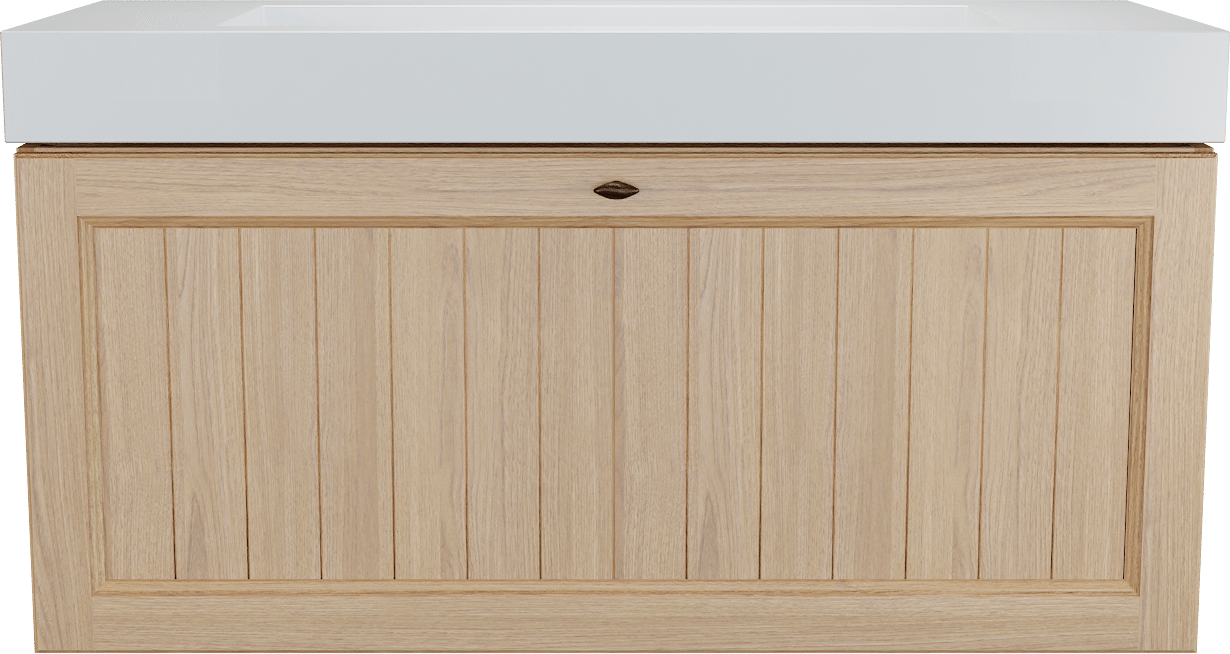 Balmani Lemon zwevend badmeubel 120 x 55 cm, fineer naturel eiken met Modus enkele wastafel voor 2 kraangaten in mat wit