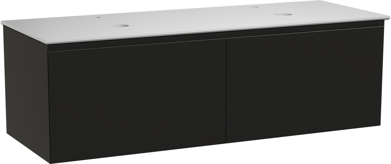 Balmani Idra by Mitra meuble salle de bains suspendu 150 x 55 cm noir mat avec Facetta tablette double en solid surface blanc mat