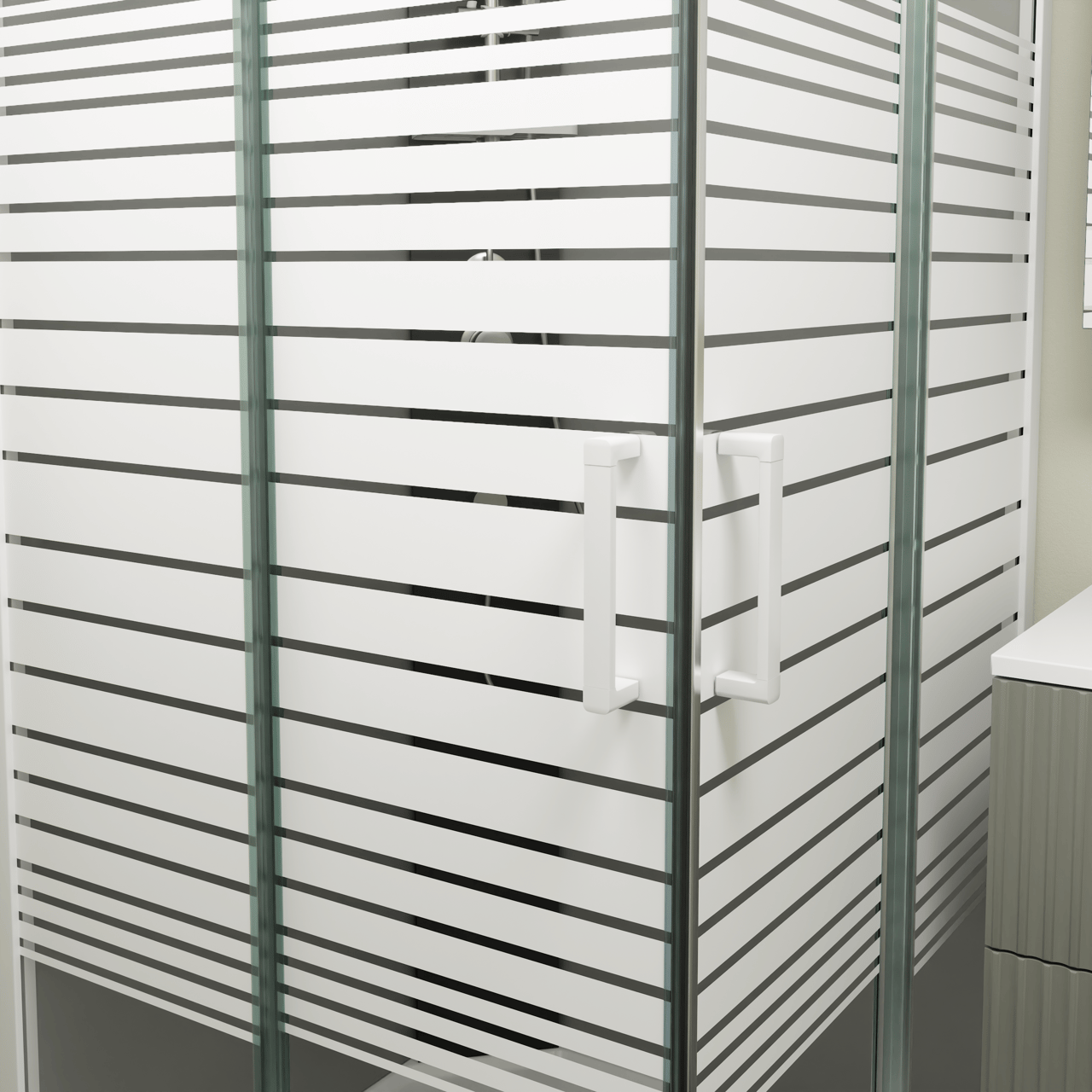 SanyOne Armin cabine de douche avec portes coulissantes 90 x 90 cm verre transparent avec motif blanc profil blanc avec robinet