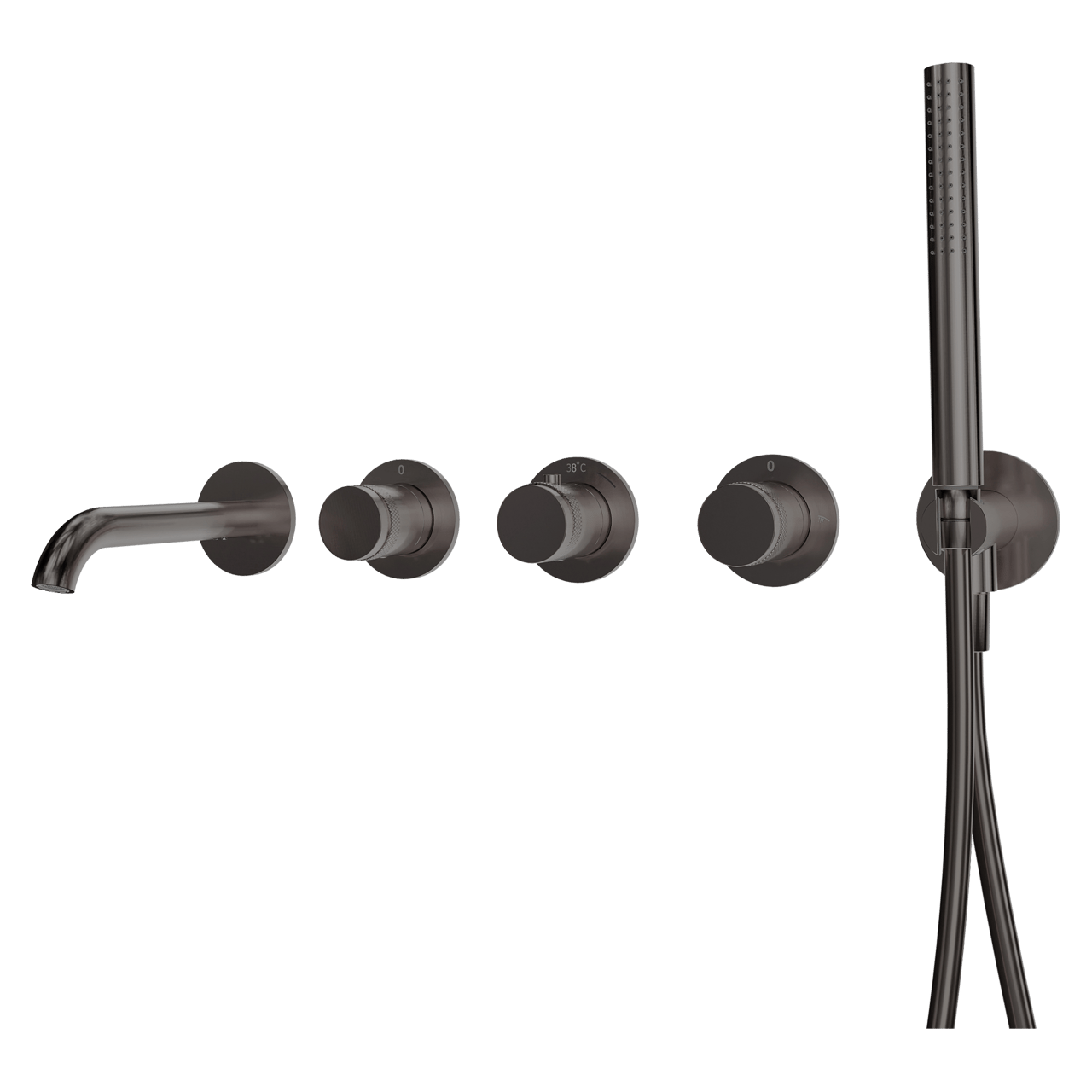 BLAUFOSS Pavilion Inbouw badkraan thermostatisch Brushed GunMetal Incl. handdoucheset incl. inbouwelement