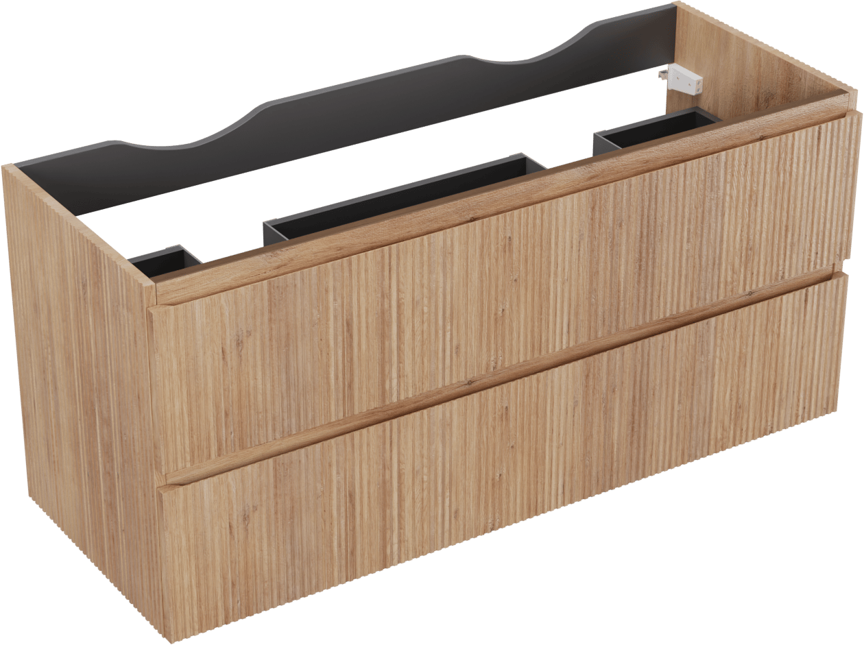 Linie Lado Ribs zwevende wastafelonderkast 120 x 46 cm natuur eik 2 lades vert. sym. groef