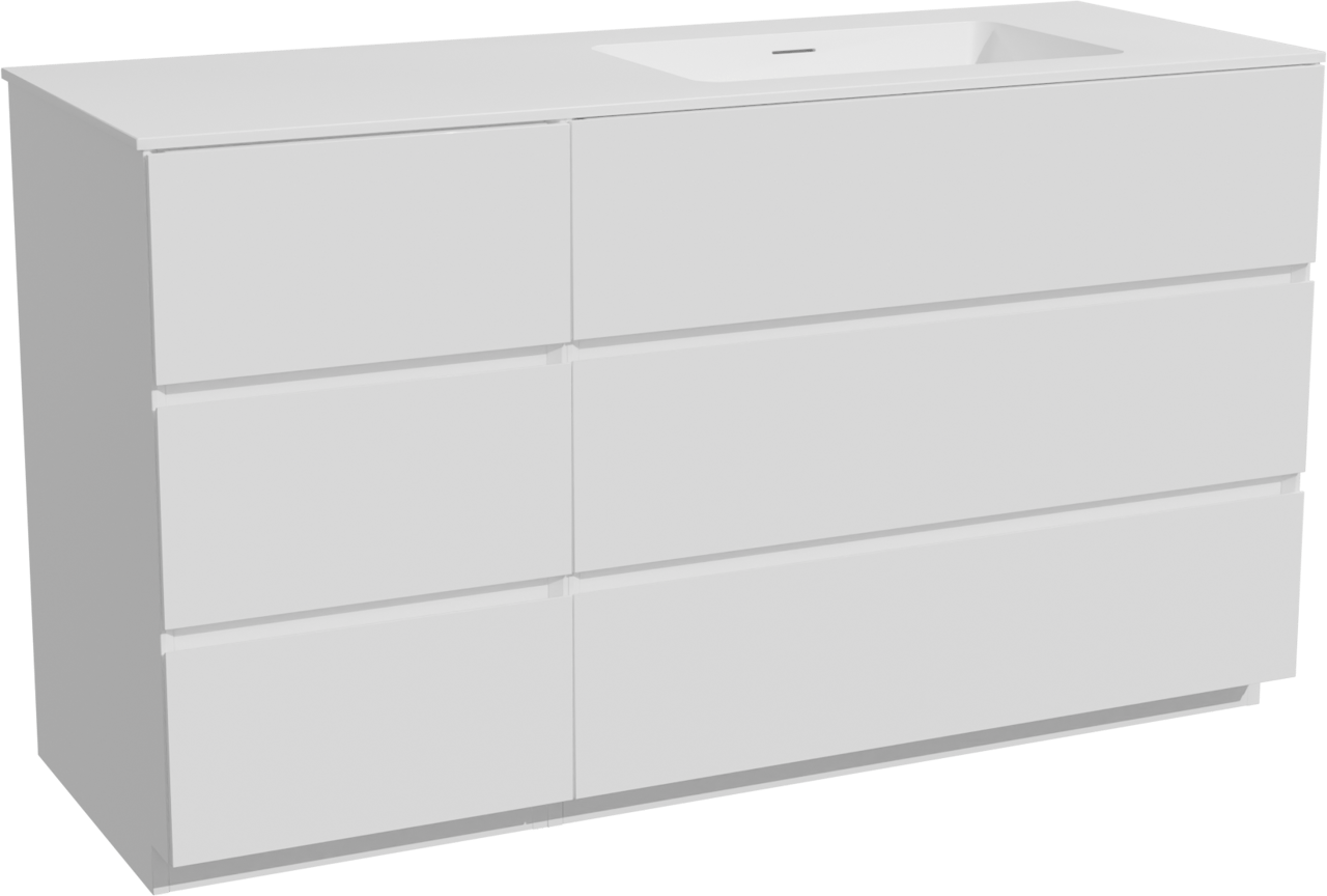 Storke Edge staand badkamermeubel 140 x 52 cm mat wit met Mata asymmetrisch rechtse wastafel in solid surface mat wit