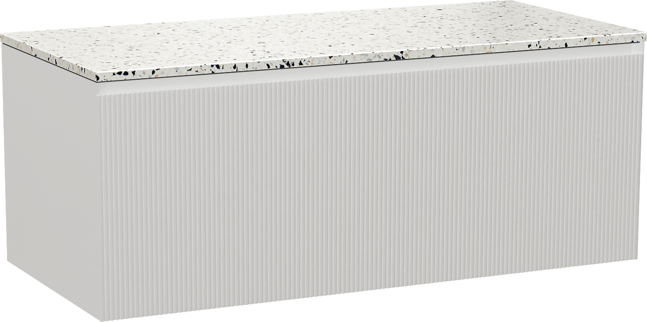 Balmani Fila by Mitra meuble salle de bains suspendu 120 x 55 cm blanc mat avec Stretto tablette simple ou double en blanc/noir mat terrazzo, Nervure droite symétrique verticale