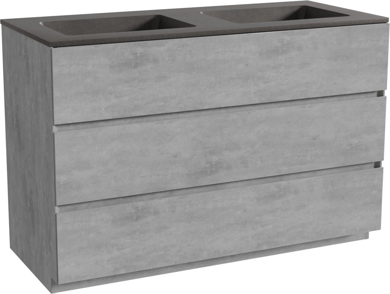 Storke Edge freistehendes Möbelstück Set: 120 x 52 cm, Beton dunkelgrau, mit Scuro Doppelwaschtisch, Quarz Schwarz matt