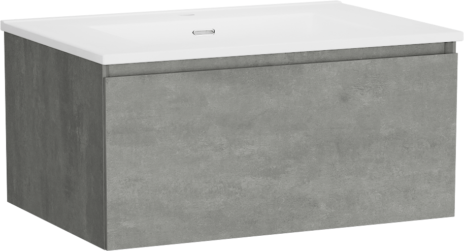 Storke Edge hängendes Möbelstück Set: 75 x 52 cm, Beton dunkelgrau, mit Kera Einzelwaschtisch, Porzellan Weiß matt, inklusive Ablaufventil