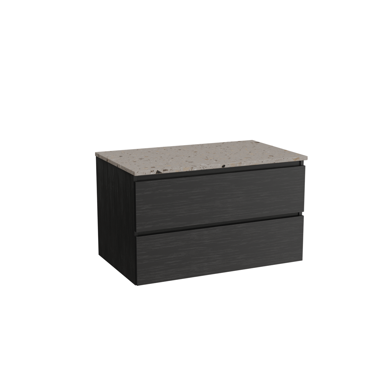 Balmani Lucida meuble salle de bains suspendu 90 x 55 cm chêne noir avec Stretto tablette simple en terrazzo greige terrazzo
