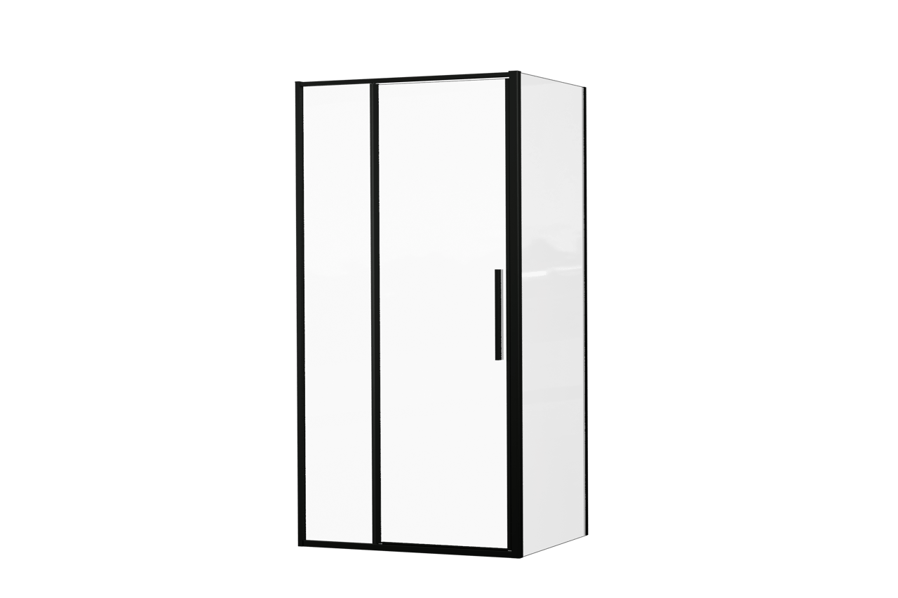 Luca Varess Morano douchehoek met draaideur en 2 vaste zijwanden 100 x 80 cm helder glas mat zwart profiel