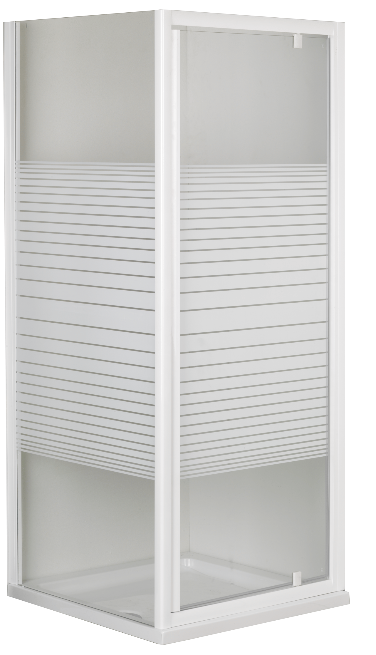 Linie Tarifa paroi d'angle avec porte pivotante et paroi latérale fixe 80 x 80 cm verre Rayé profil blanc brillant