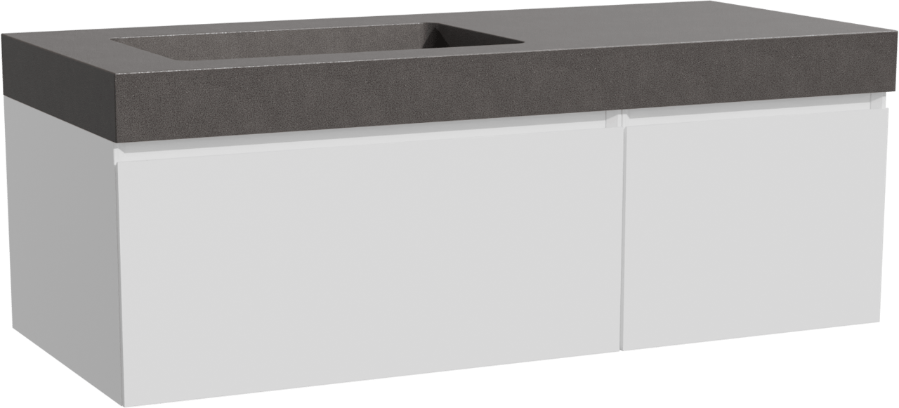 Storke Edge zwevend badkamermeubel 120 x 52 cm mat wit met Scuro High asymmetrisch linkse wastafel in kwarts mat zwart
