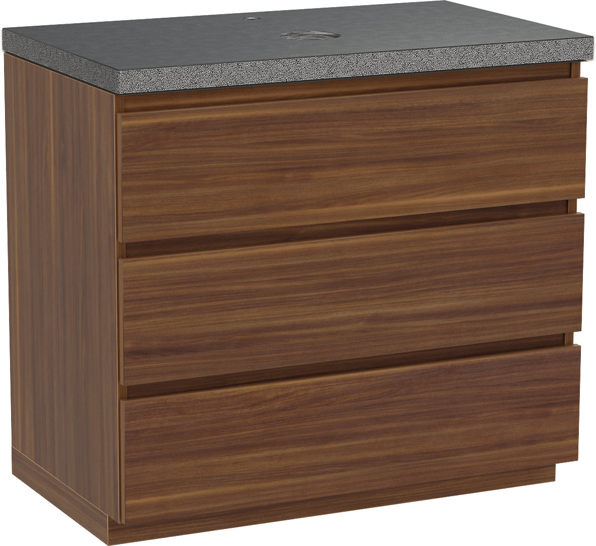 Balmani Lucida freistehendes Möbelstück Set: 90 x 55 cm, Amerikanischer Nussbaum, mit Rock Einzel Waschtischplatte, Schwarzes Granit