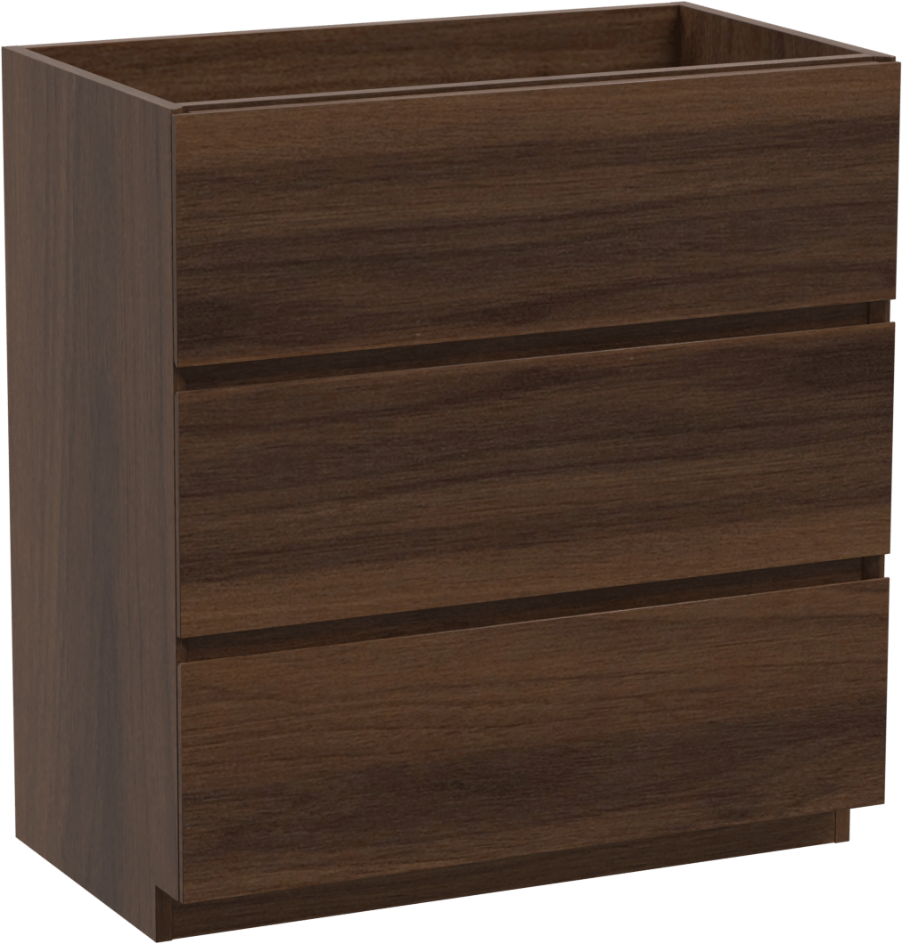 Storke Edge stehender Waschbeckenunterschrank: 80 x 46 cm, Nussbaum, 3 Schubladen
