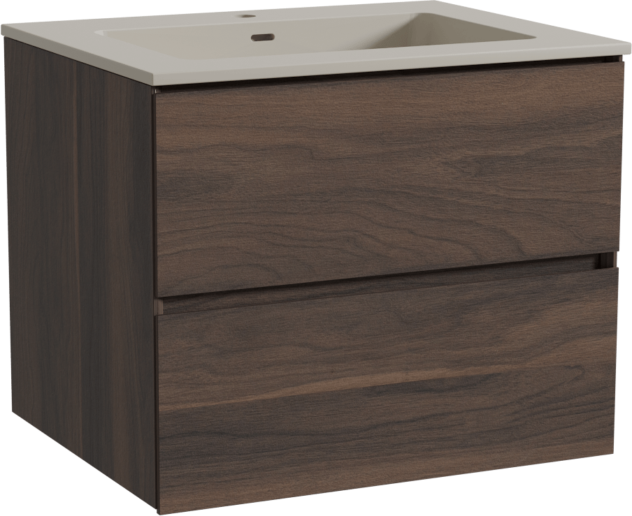 Storke Edge meuble salle de bains suspendu 65 x 52 cm noyer avec Diva plan simple en top solid soie grise