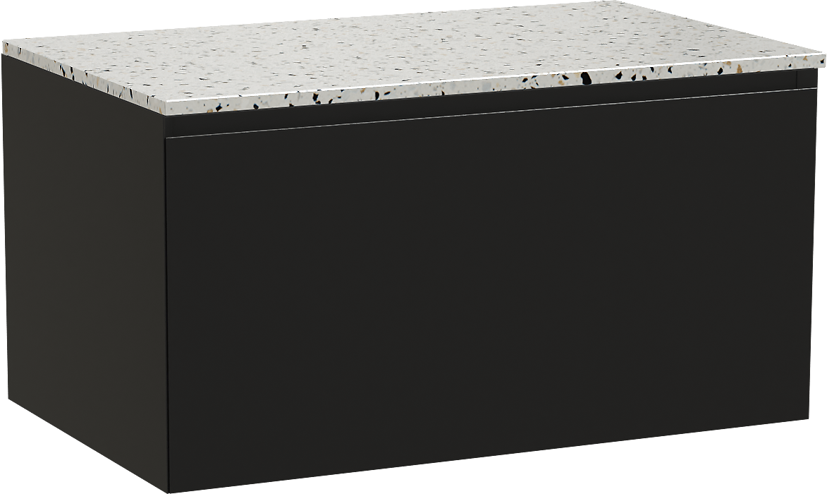 Balmani Idra by Mitra meuble salle de bains suspendu 90 x 55 cm noir mat avec Stretto tablette simple en blanc/noir mat terrazzo