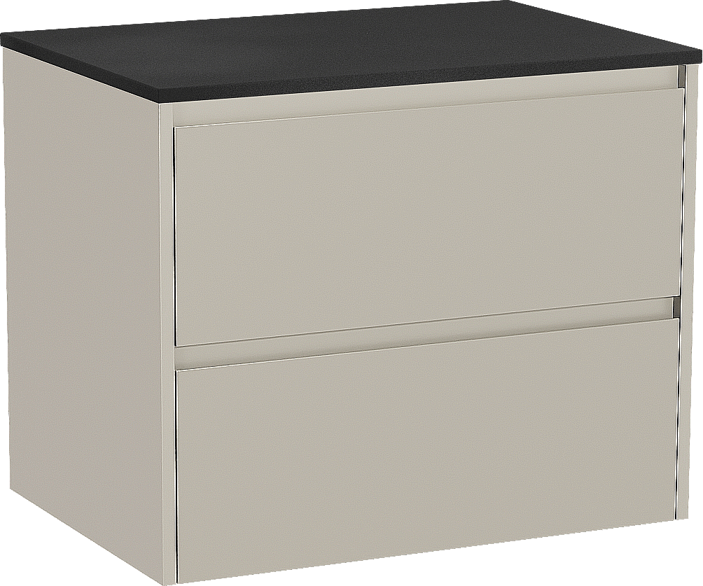 Storke Seda zwevend badmeubel 75 x 52 cm zijdegrijs met Panton enkel wastafelblad in gepoedercoate mdf mat zwart