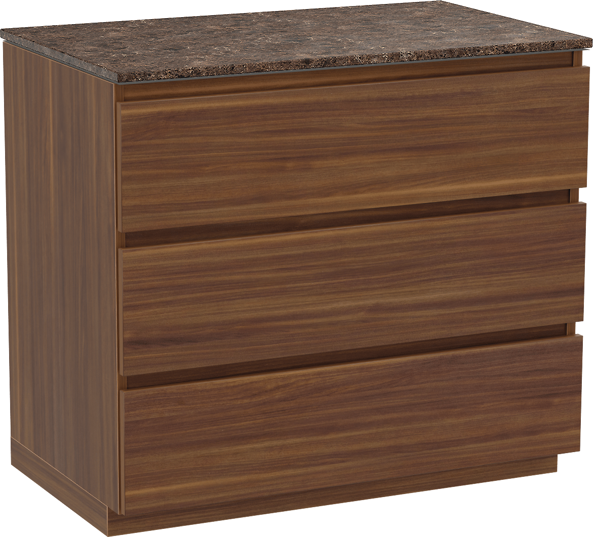Balmani Lucida freistehendes Möbelstück Set: 90 x 55 cm, Amerikanischer Nussbaum, mit Stretto Einzel Waschtischplatte, Marmor Dark Emperador
