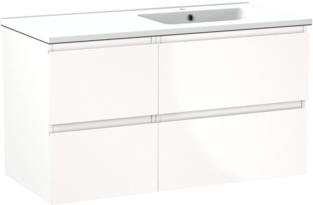 Linie Lado meuble salle de bains suspendu 100 x 46 cm blanc brillant avec Vano vasque asymétrique droite en marbre composite blanc mat