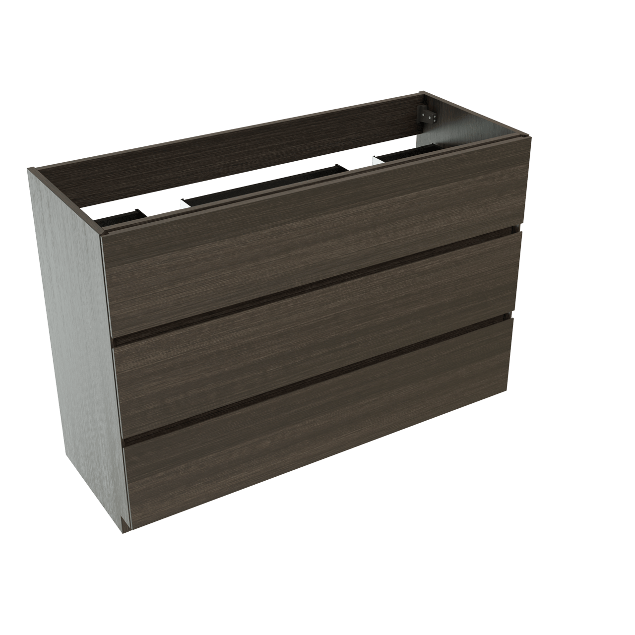 Storke Edge staande wastafelonderkast 120 x 46 cm donkere eik 3 lades 2 sifonuitsparingen