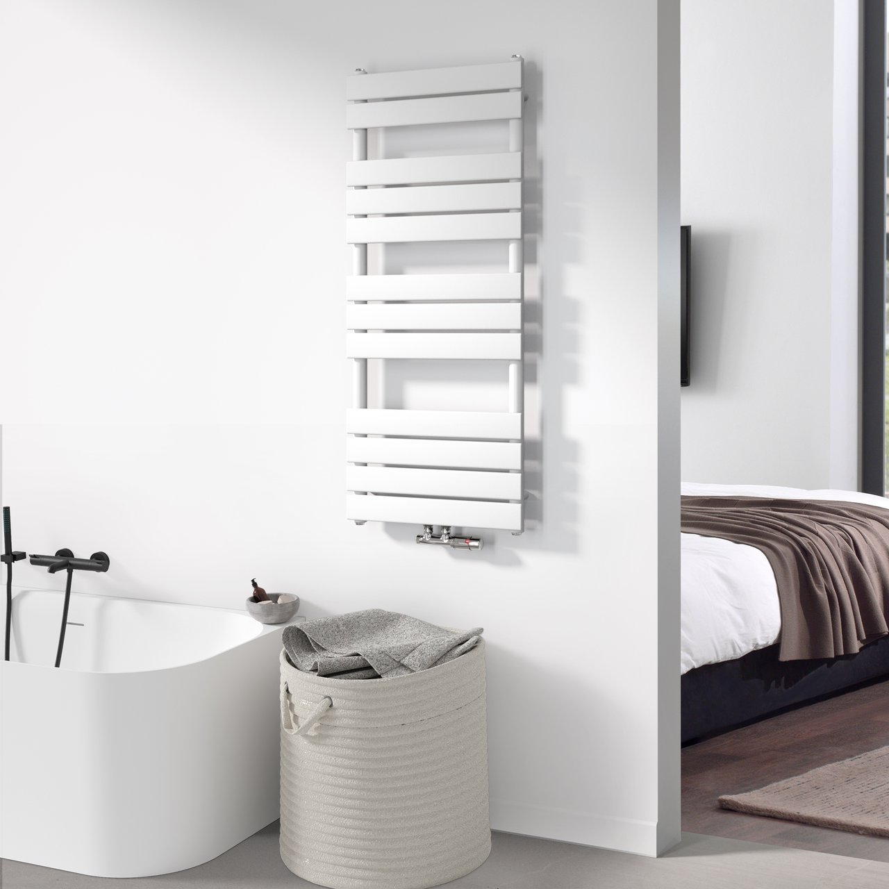 Vipera Vulcan sèche-serviettes simple 50 x 120 cm chauffage central blanc mat raccordements latéral et central possibles 734W