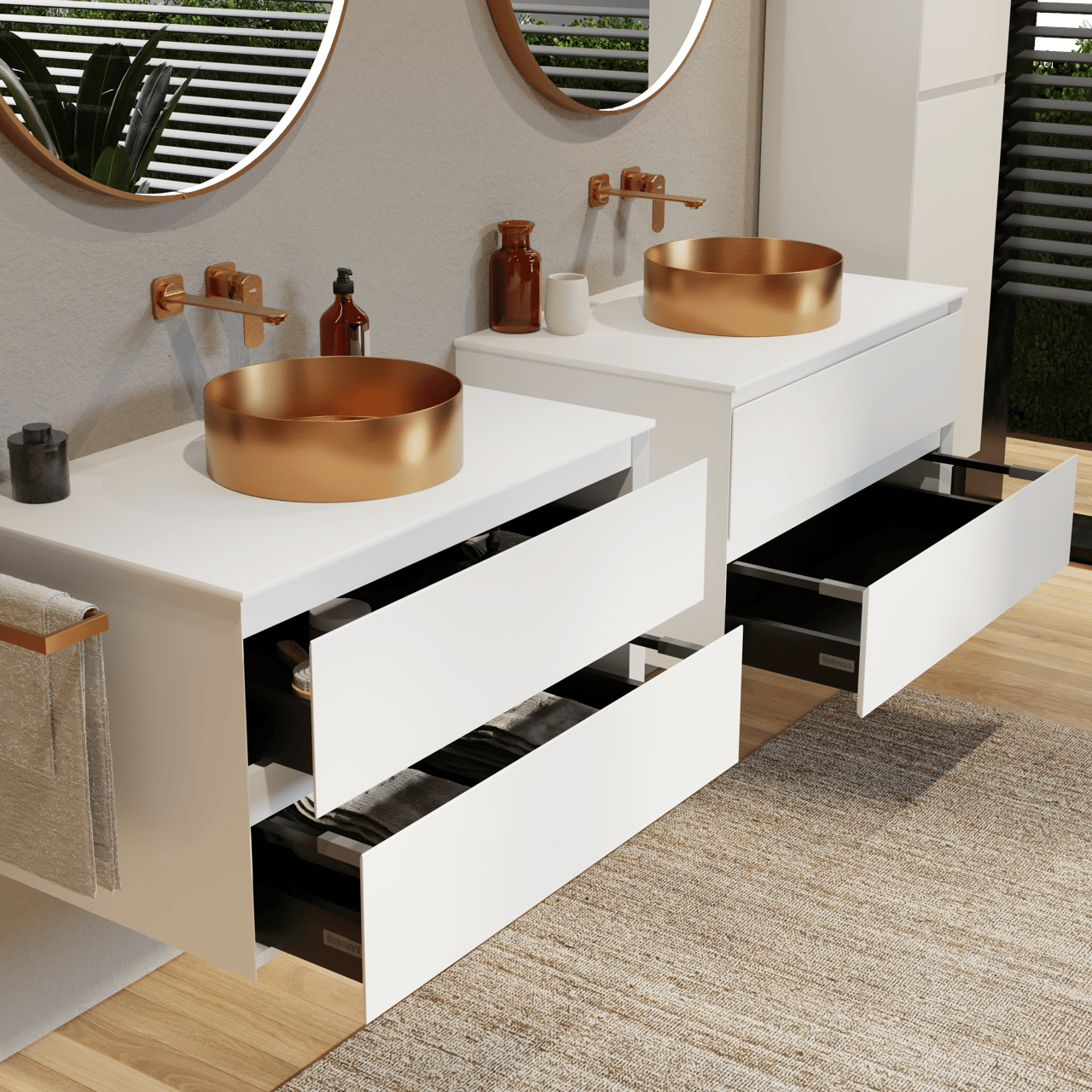 Balmani Mitra meuble salle de bains suspendu 90 x 55 cm blanc mat avec Stretto tablette simple en solid surface blanc mat