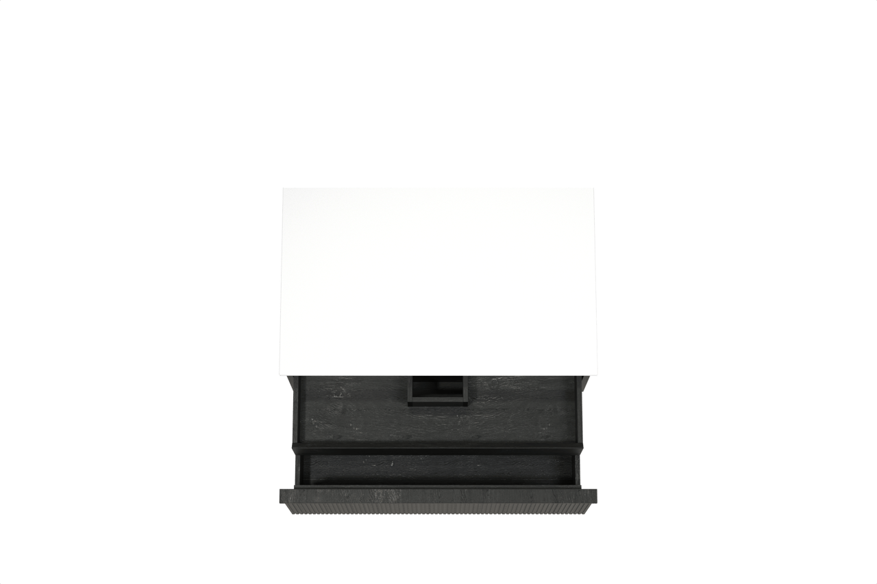 Balmani Forma zwevend badkamermeubel 90 x 55 cm zwarte eik met Stretto enkel tablet in solid surface mat wit, Verticale symmetrische rechte ribbel