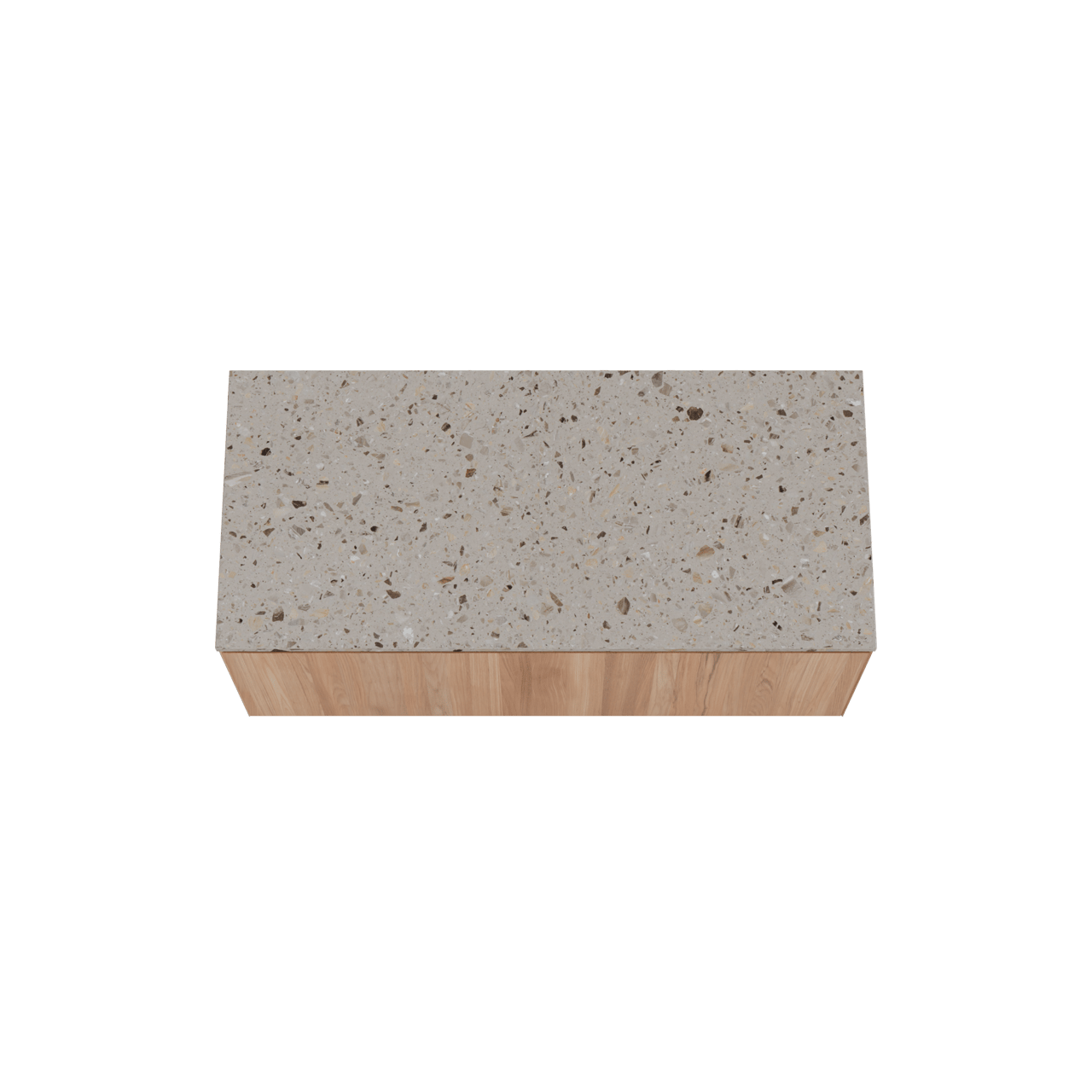 Balmani Idra by Mitra hängendes Möbelstück Set: 120 x 55 cm, Teak, mit Stretto Einzel- oder Doppel Waschtischplatte, Terrazzo in Greige