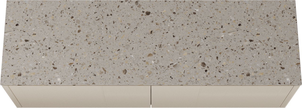 Balmani Eclips meuble salle de bains suspendu 180 x 55 cm Sandbeige avec Stretto tablette simple ou double en Terrazzo greige, Nervure droite symétrique verticale