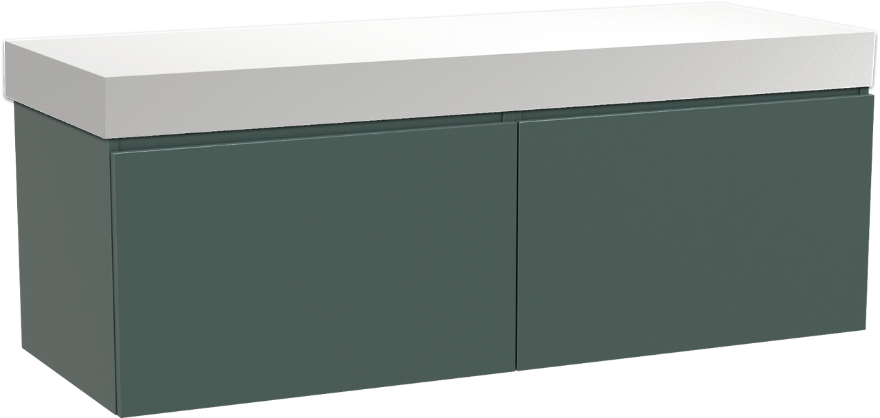 Balmani Sfera by Lucida zwevend badkamermeubel 150 x 55 cm forest met Dominus enkel of dubbel tablet in solid surface mat wit