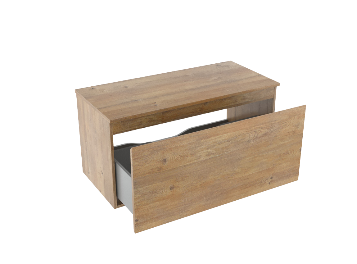 Linie Lado zwevend badkamermeubel 100 x 46 cm natuur eik met Lado enkel of dubbel tablet in melamine natuur eik
