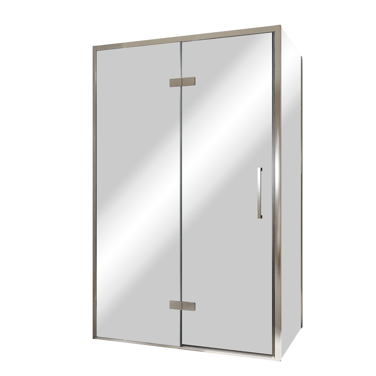 Balmani Senses Design douchehoek met linkse draaideur en vaste zijwand, 120 x 90 cm, Reflex spiegelglas, Chroom profielen, met coating
