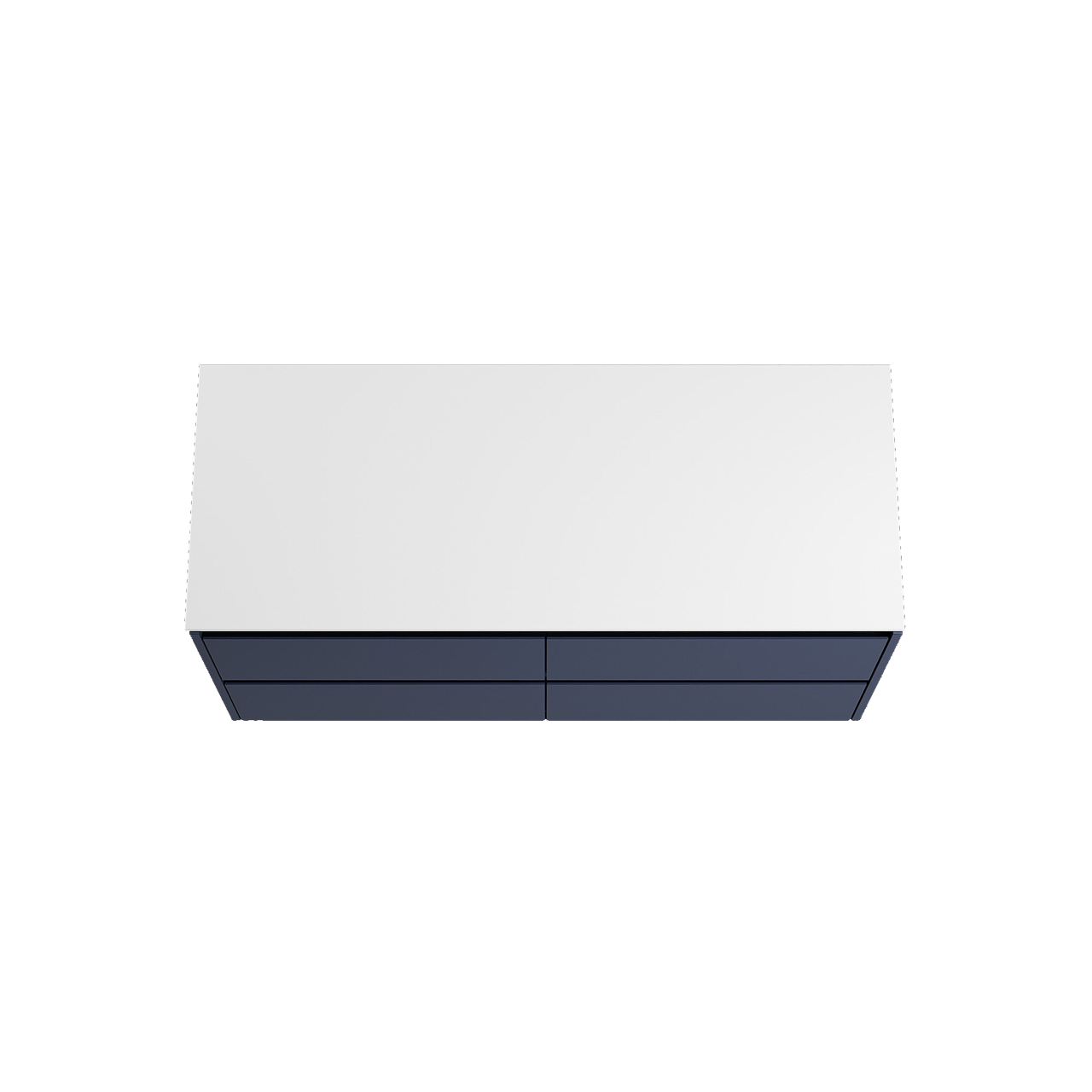 Storke Seda meuble salle de bains suspendu 130 x 52 cm bleu nuit avec Tavola tablette simple ou double en solid surface blanc mat