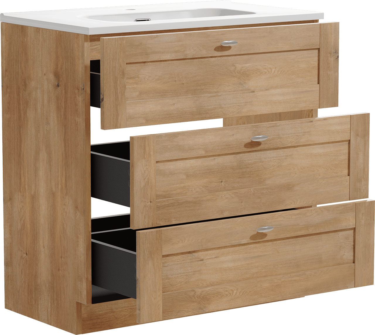 Linie Classo staand badmeubel 80 x 46 cm naturel eiken met Baro enkele wastafel in porselein hoogglans wit