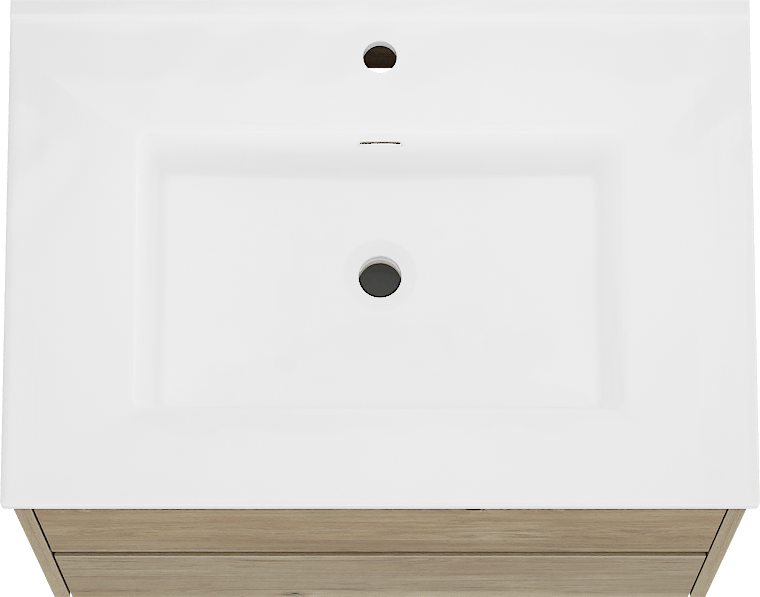 Storke Seda meuble salle de bains suspendu 75 x 52 cm chêne brut avec Kera plan simple en porcelaine blanc brillant, bonde incluse
