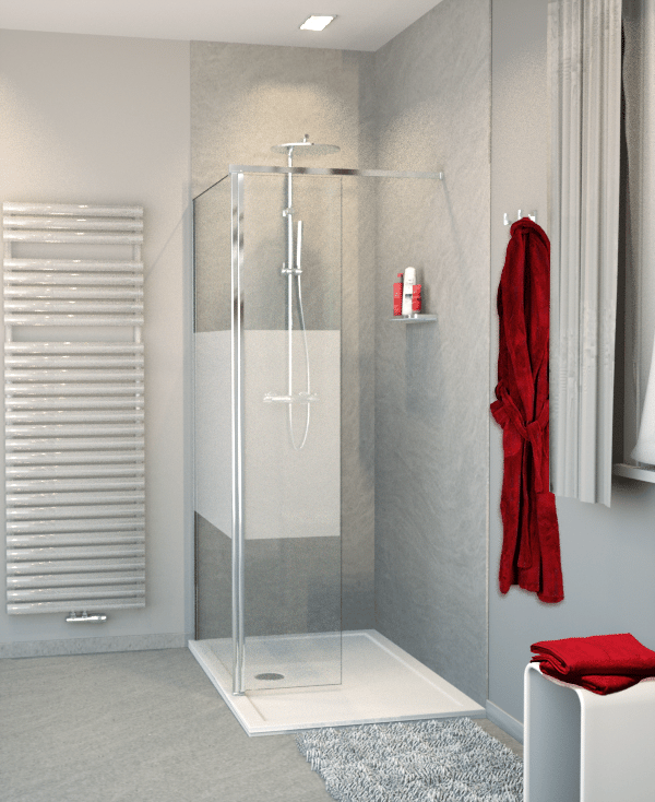 Balmani Move inloopdouche met beweegbare zijwand 90 x 200 cm helder glas met matte strook met coating, glanzend chroom profiel