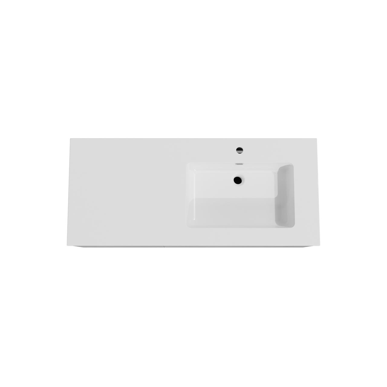 Storke Edge meuble salle de bains suspendu 120 x 52 cm béton gris foncé avec Diva plan vasque asymétrique à droite en marbre composite blanc brillant
