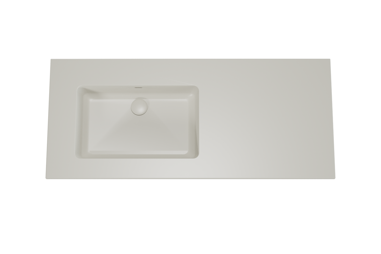 Storke Diva asymmetrisch linkse wastafel mat zijdegrijze top solid 120 x 52 cm