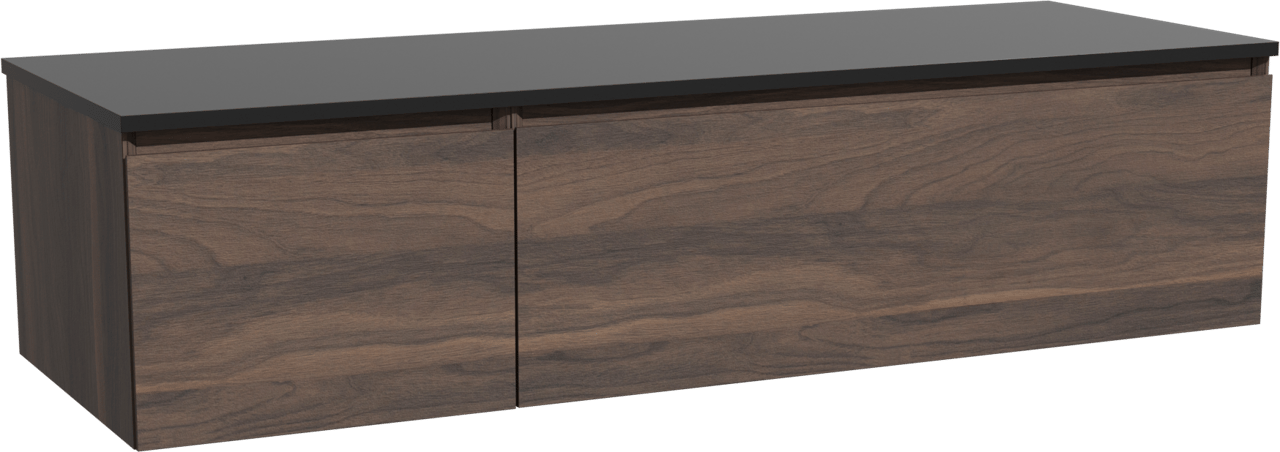 Storke Edge zwevend badkamermeubel 150 x 52 cm notelaar met Panton enkel of dubbel tablet in gepoedercoate mdf mat zwart