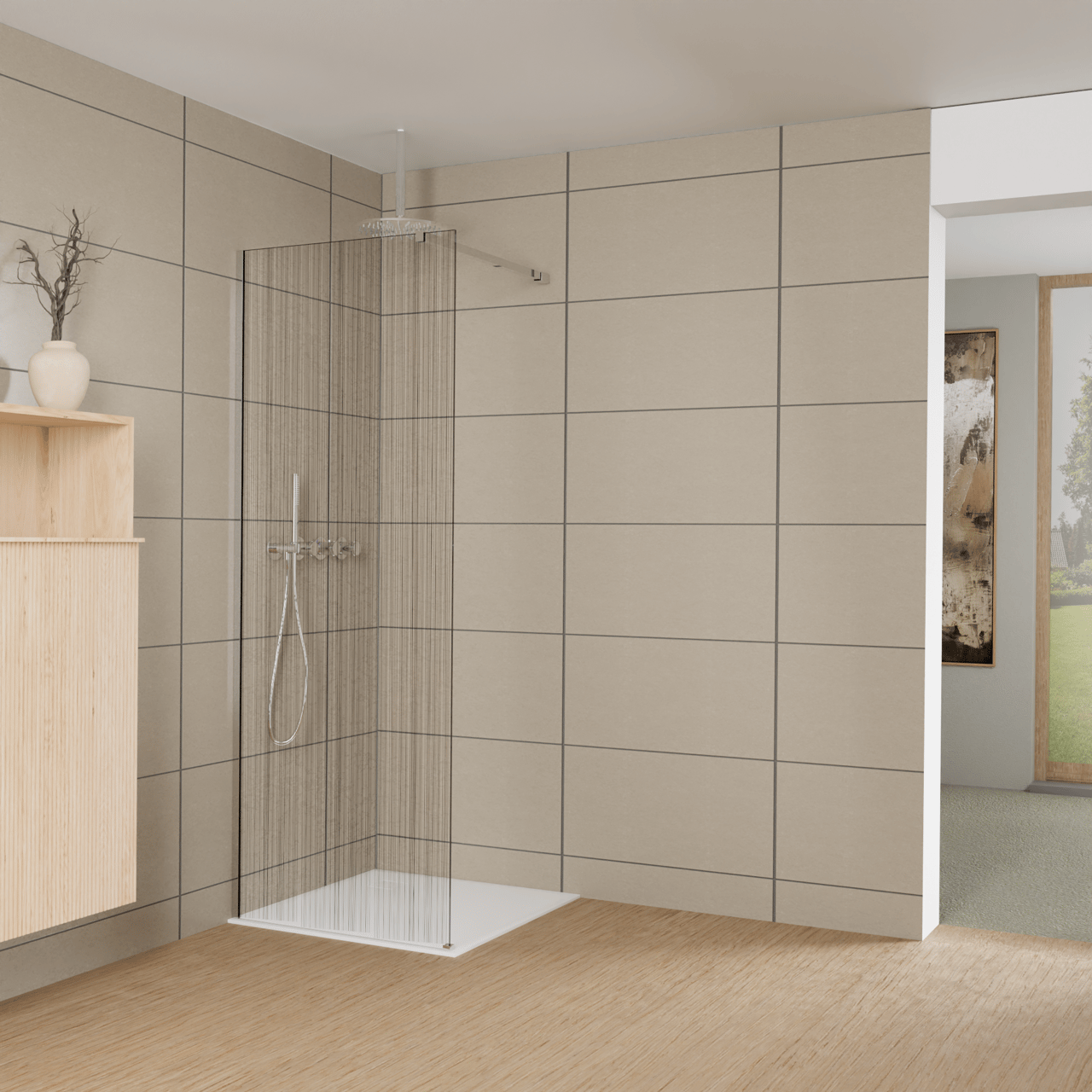 Balmani Modular inloopdouche: 80 x 200 cm, Mikado, Glanzend chroom profielen