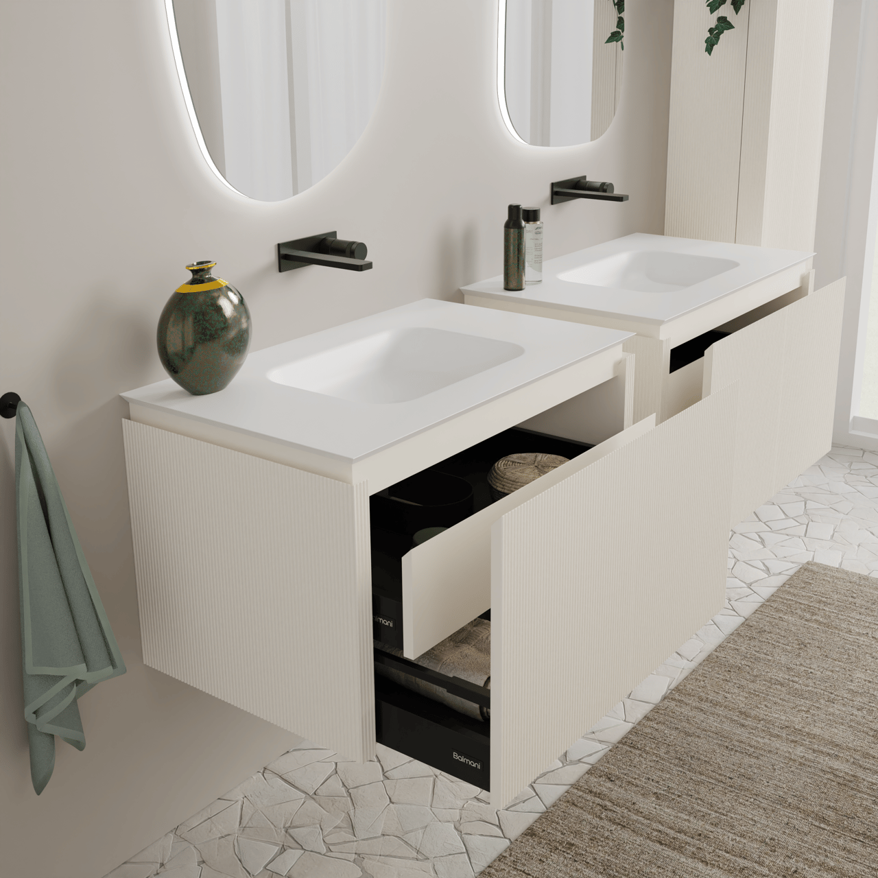 Balmani Eclips plan simple Solid Surface blanc mat 90 x 55 cm