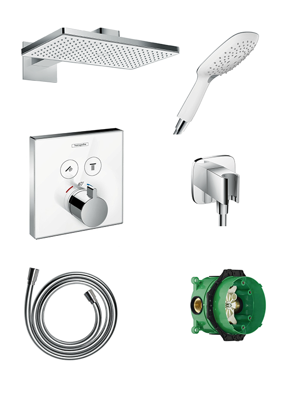 Hansgrohe Showerselect thermostatische kraan Inbouw regendoucheset met regendouchekop rechthoek 46 x 27 cm Glanzend Chroom en Wit