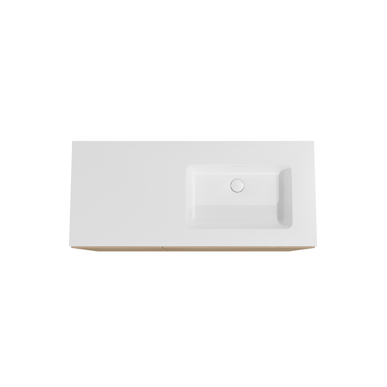 Storke Edge meuble salle de bains à poser 120 x 52 cm chêne brut avec Mata plan vasque asymétrique à droite en solid surface blanc mat