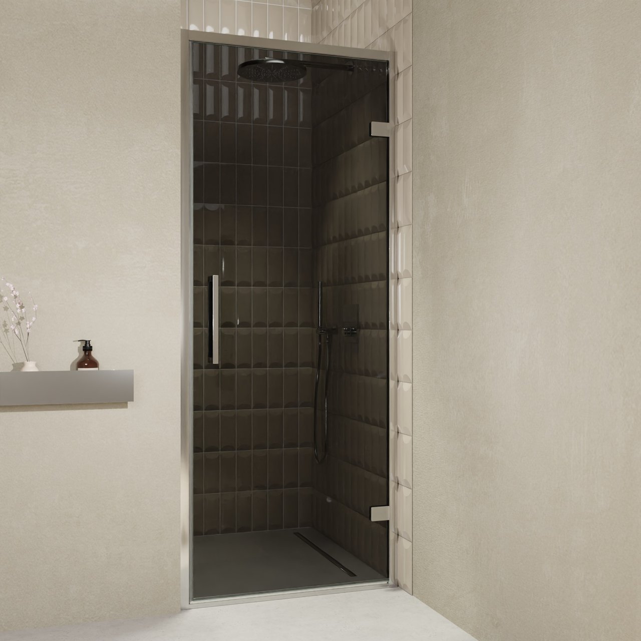 Balmani Senses Design douche draaideur rechts 90 cm x 210 cm Rookglas, Chroom profielen, met coating