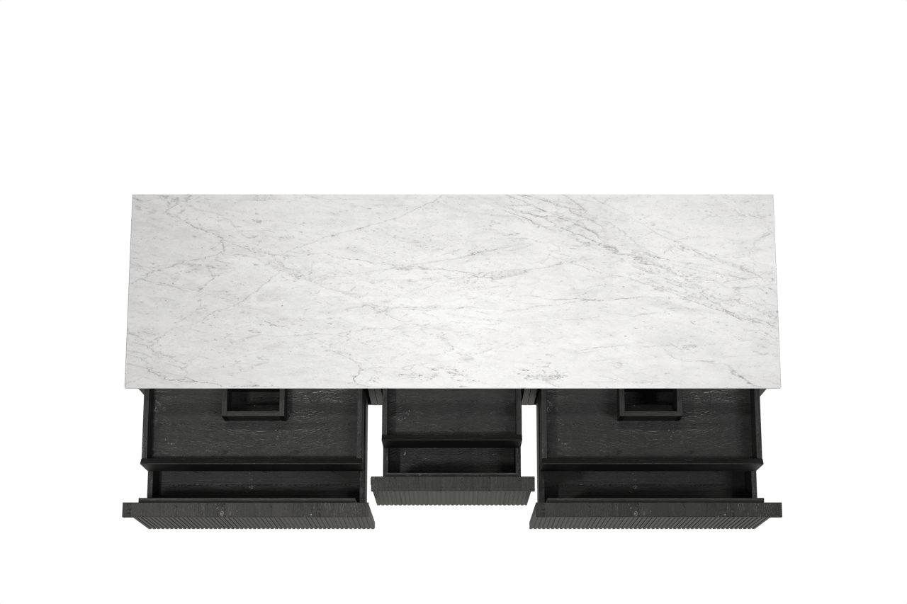 Balmani Forma meuble salle de bains suspendu 180 x 55 cm chêne noir avec Stretto tablette simple ou double en marbre carrara, Nervure droite symétrique verticale