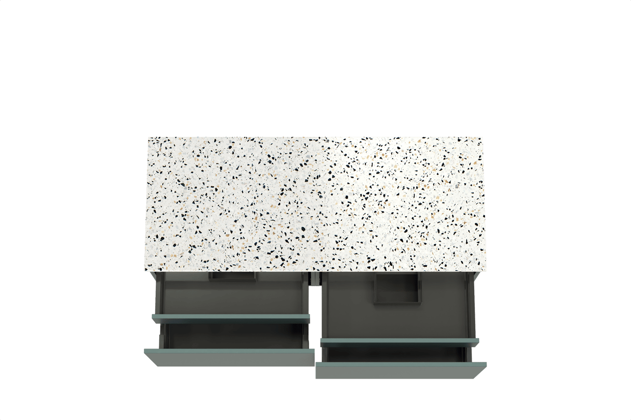 Balmani Sfera by Lucida zwevend badkamermeubel 135 x 55 cm forest met Stretto enkel of dubbel tablet in mat wit/zwart terrazzo