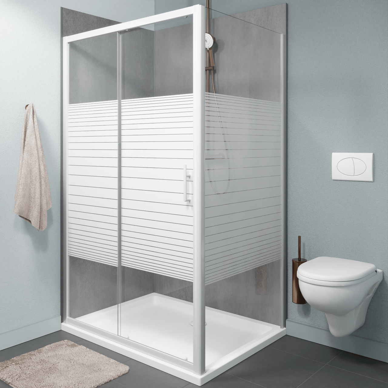 SanyOne Anton zijpaneel 90 cm Gestreept glas glanzend witte profiel
