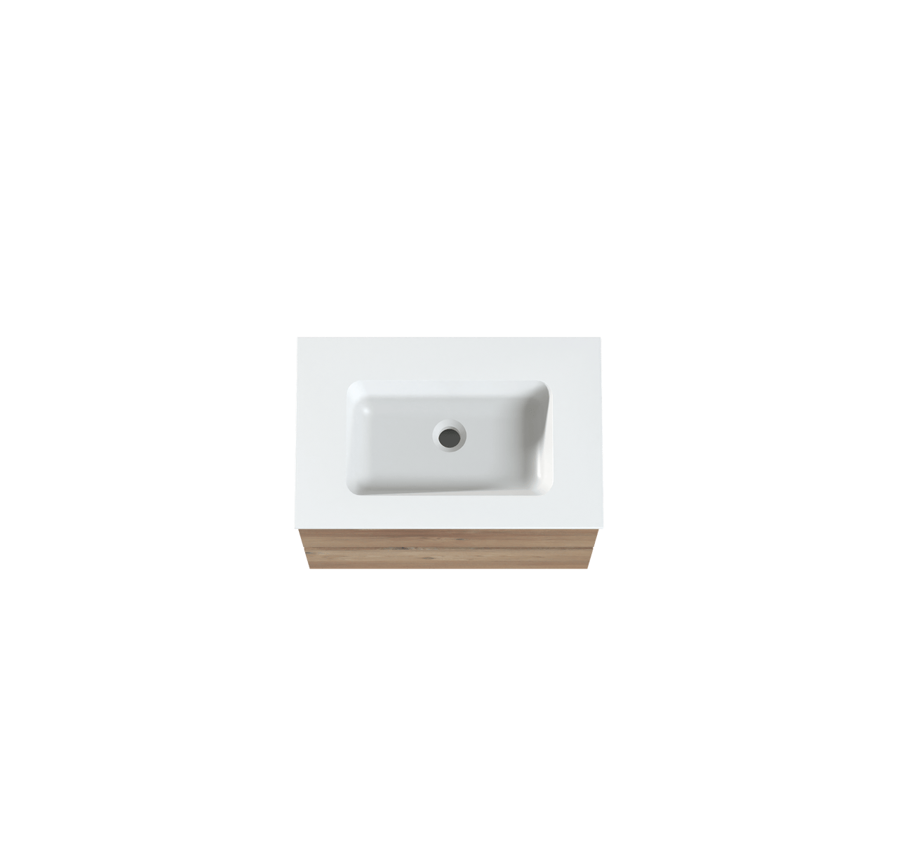 Storke Edge zwevend badkamermeubel 60 x 40 cm ruwe eik met Mata enkele wastafel in solid surface mat wit