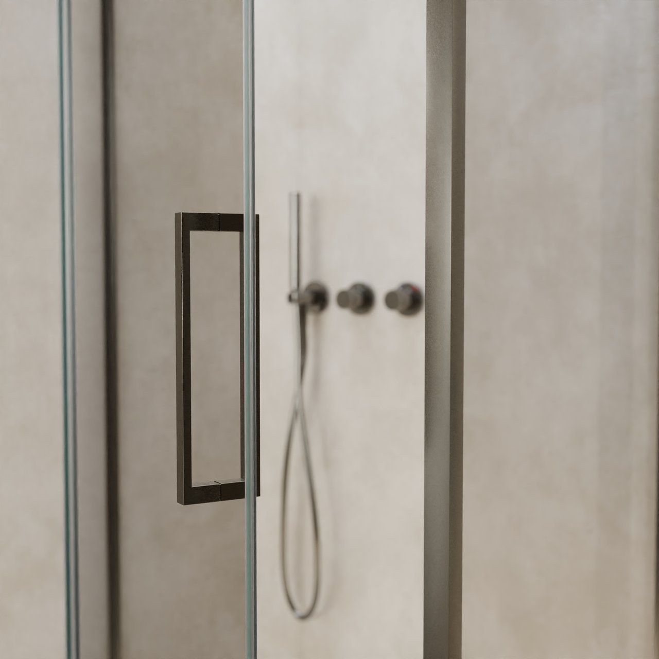 Balmani Senses Design douchehoek met linkse draaideur en vaste zijwand, 100 x 70 cm, Helder glas, Brushed GunMetal profielen